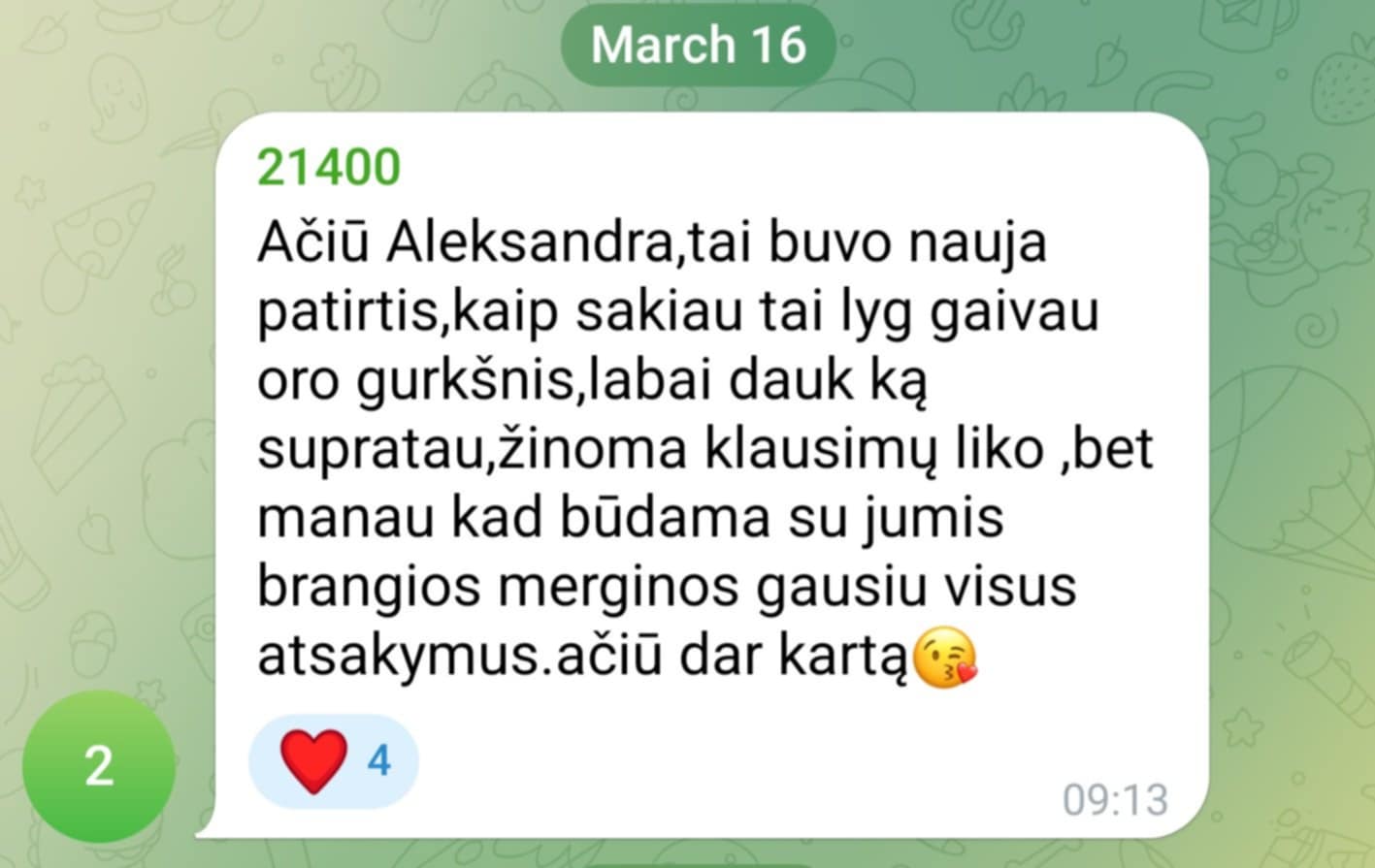 Grupės narės atsiliepimas