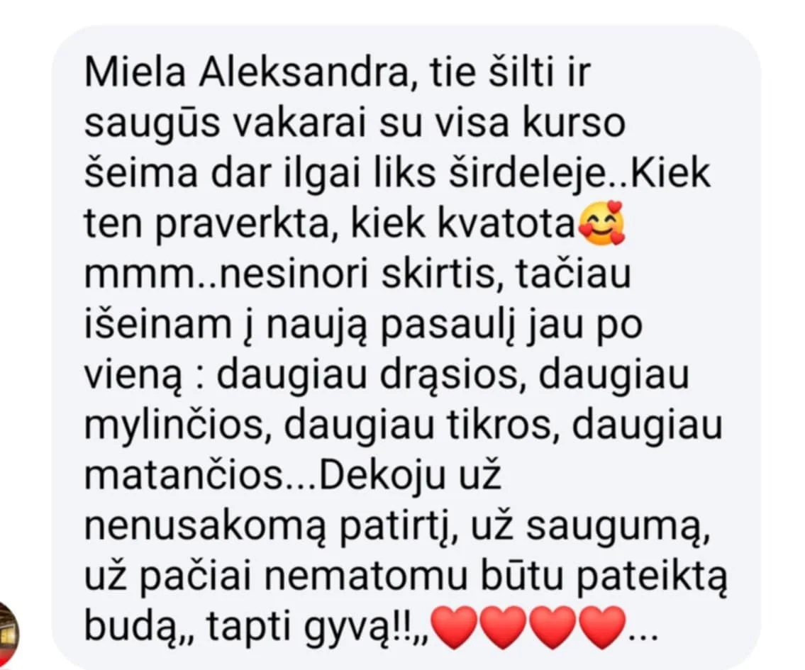 Atsiliepimas — šilti ir saugūs vakarai su kurso šeima