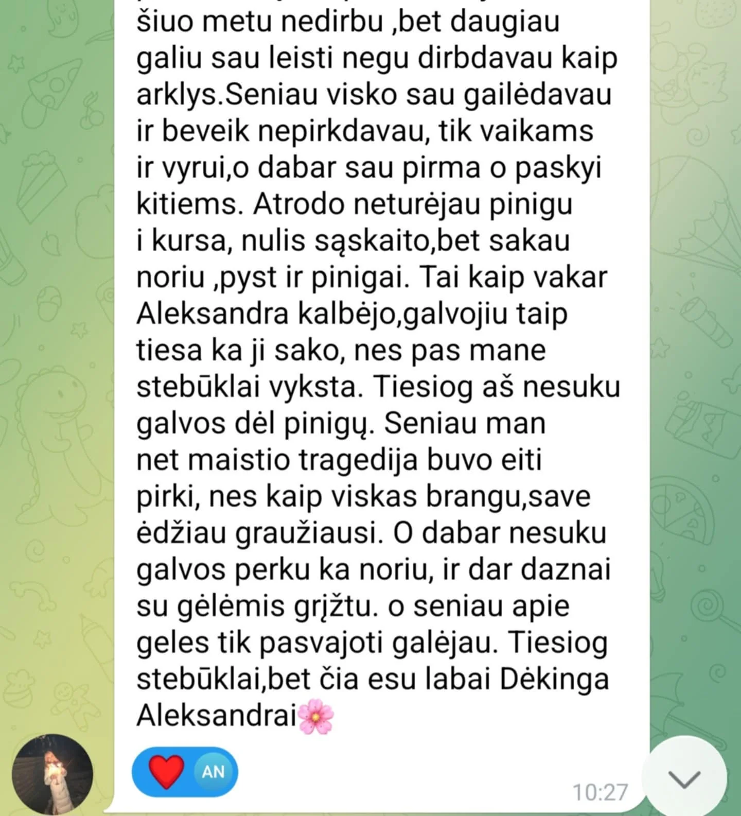 Atsiliepimas — sumažėjo nerimas, pradedu sau leisti, vyksta stebuklai