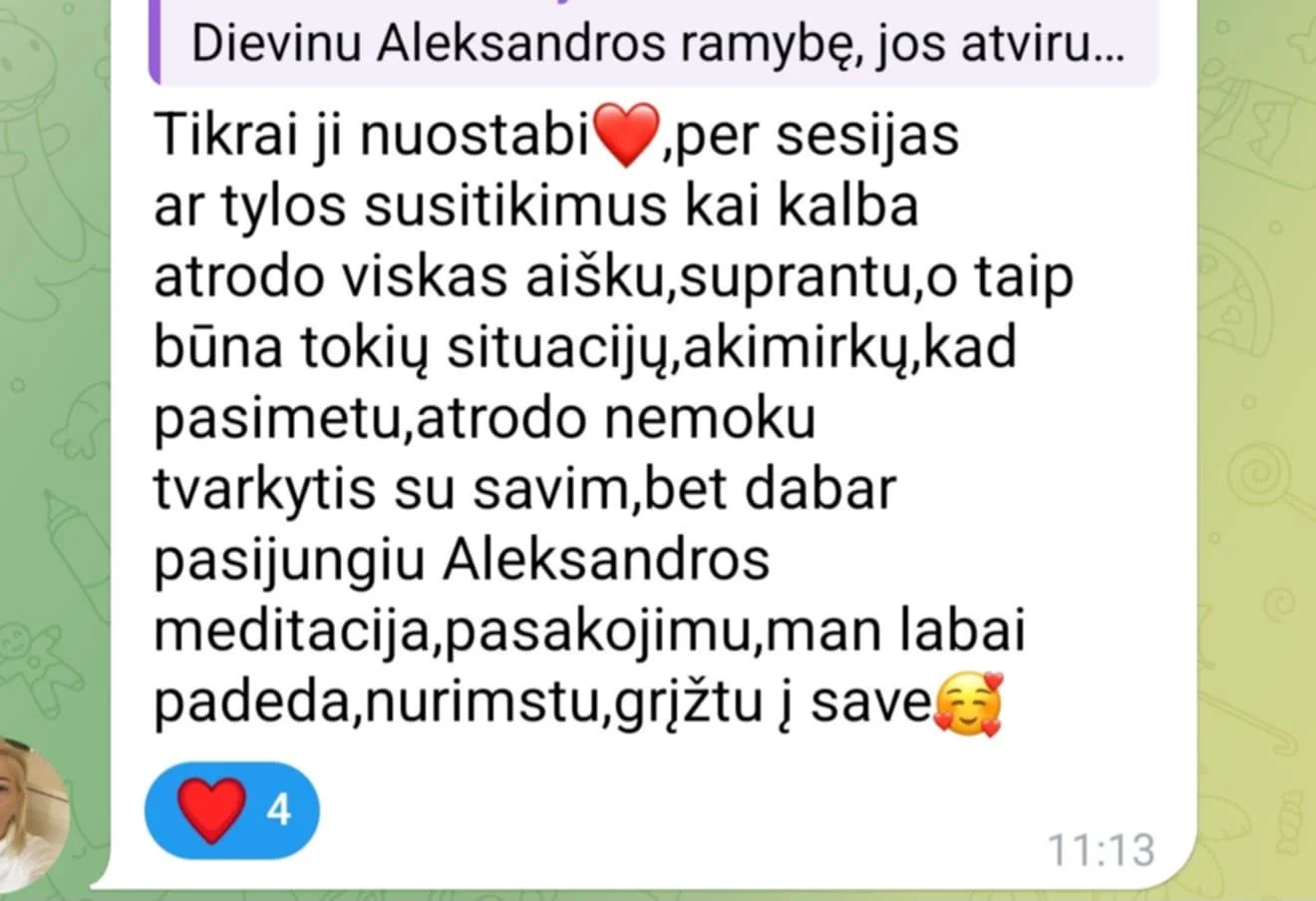 Atsiliepimas — pasijungiu meditaciją, padeda, nurimstu, grįžtu į save
