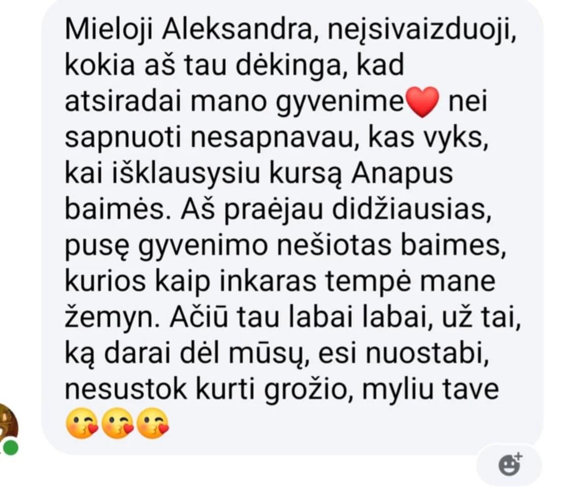 Atsiliepimas — praėjau pusę gyvenimo nešiotas baimes