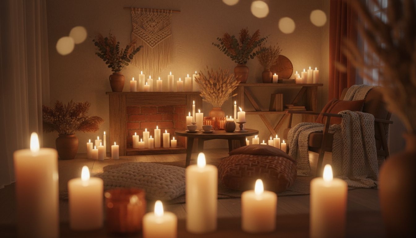 Šilta erdvė su žvakėmis — saugumas ir ramybė